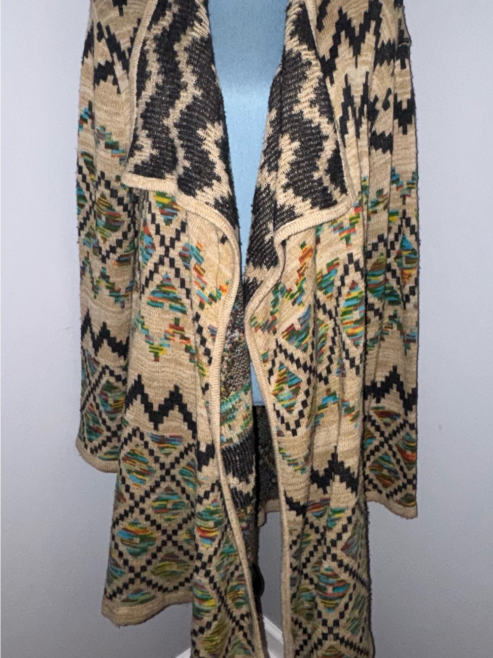 Women's Vintage Southwest Vibe Aztec Print Open Front Cardigan Sweater Sz Large